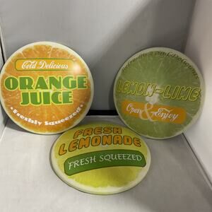 Lemon Orange Lime Tin Signs: Set Of 3: Vintage Style Fruit Kitchen Or Cafe Decor